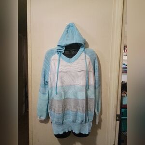 Women's Blue and White Striped Sweater Hoodie